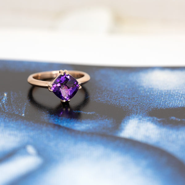 amethyst rose gold statement ring made in montreal by bena jewelry