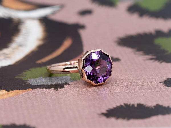 Bezel Setting Amethyst Yellow Gold Statement Ring by Bena Jewelry