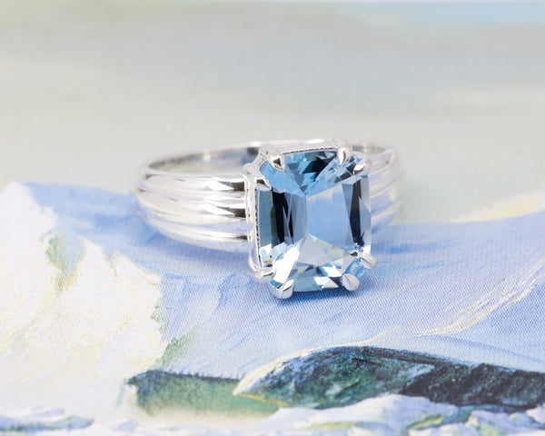 Statement Ring Cushion Aquamarine Silver Ring by Bena Jewelry