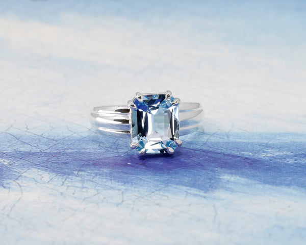 Cushion Cut Aquamarine Silver Statement Ring Edgy Colored Gemstone Bena Jewelry