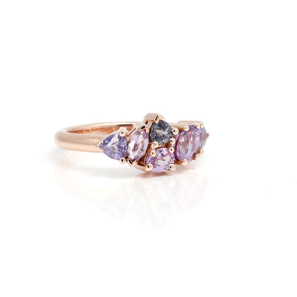 Rose Gold Pink and Purple Sapphire Avalanche Edgy Cocktail Ring by Bena Jewelry