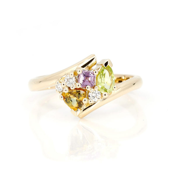 Kink Avalanche Mutli Color Sapphire Diamond And Peridot Ring by Bena Jewelry