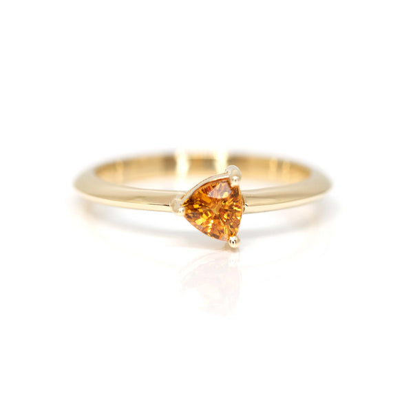 Trillion Shape Orange Sapphire Minimalist Bridal Ring by Bena Jewelry
