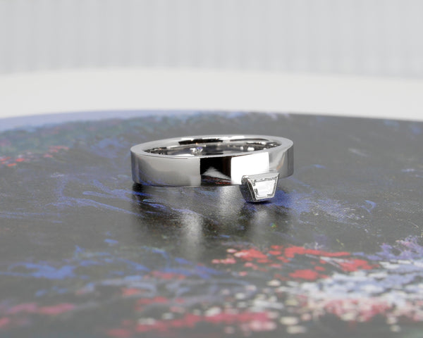 White Gold Trapez Lab Grown Diamond Bezel Setting Boxy Ring by Bena Jewelry