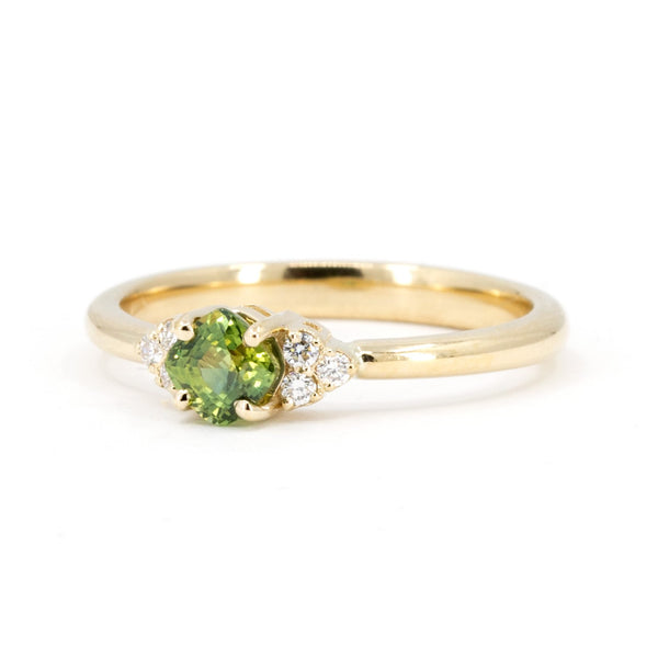 Cushion Cut Green Sapphire Gemstone Diamond Desir Yellow Gold Ring by Bena Jewelry