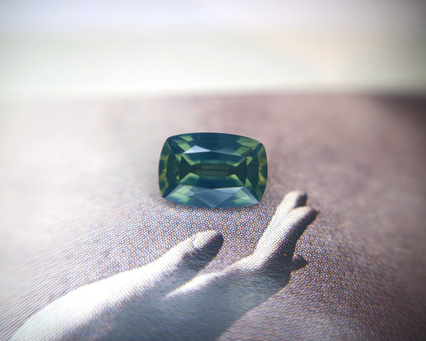 Cushion Shape Green Opalescent Sapphire Gemstone Bena Jewelry Montreal