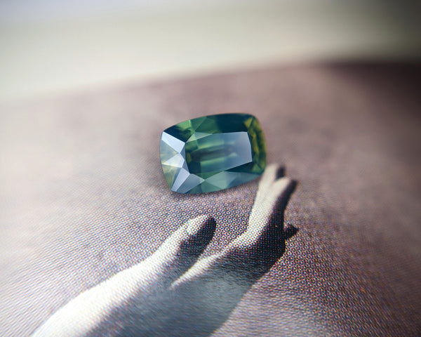 Cushion Cut Green Opalescent Sapphire Colored Gemstone by Bena Jewelry