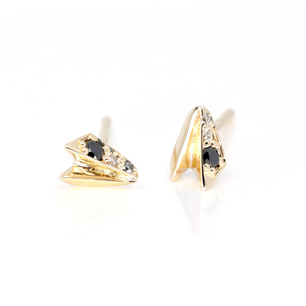 black diamond yellow gold edges stud earrings by bena jewelry montreal