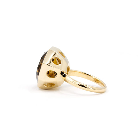 Golden Citrine Statement Ring Octogonal Fancy Cut Gemstone Bena Jewelry