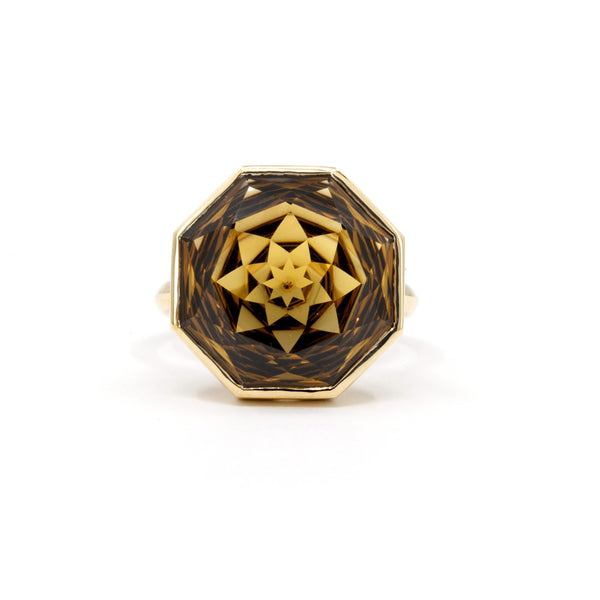 Golden Citrine Statement Ring Octogonal Fancy Cut Gemstone Bena Jewelry