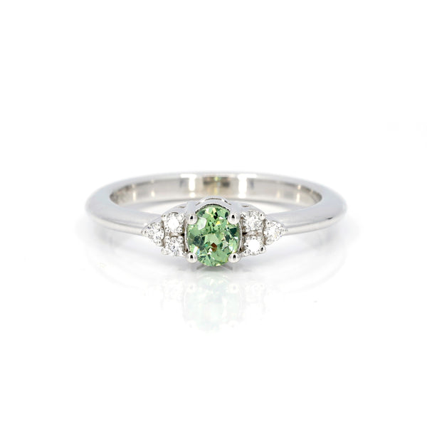 demantoid garnet diamond white gold desir ring custom made bridal ring by bena jewelry montreal on white background