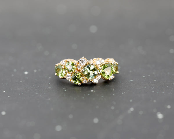 Avalanche Light Green Gems Yellow Gold Ring by Bena Jewelry