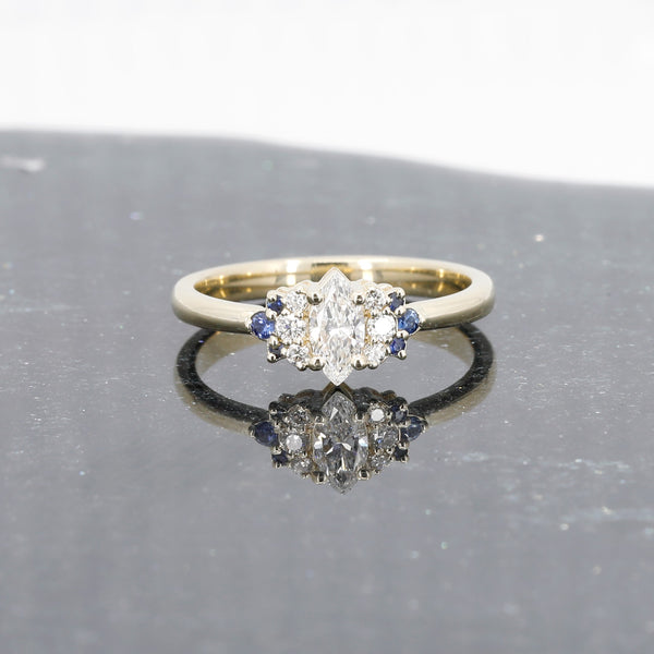 Marquise Shape Lab Grown Diamond Yellow Gold Bridal Ring by Bena Jewelry