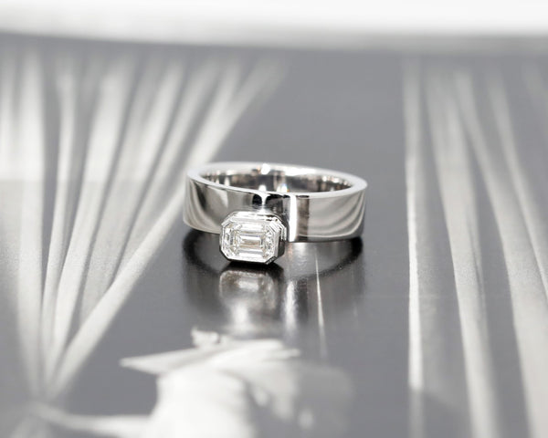 Bena Jewelry Emerald Shape Diamond Bezel Setting White Gold Boxy Ring by Bena Jewelry