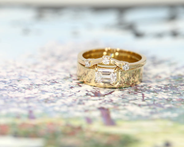 emerald shape lab grown diamond yellow gold ring custom made ring on multi color