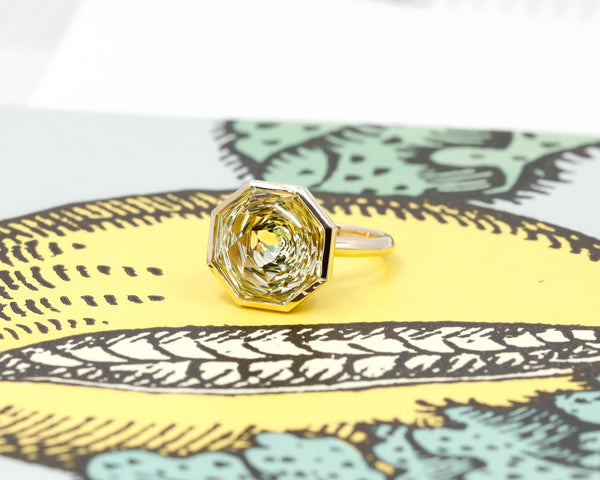 Fancy Shape Lemon Quartz Yellow Gold Bezel Setting Statement Ring by Bena Jewelry