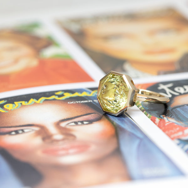 Lemon Quartz Bezel Setting Yellow Gold Ring Bena Jewelry Montreal Colored Gemstone Custom Ring