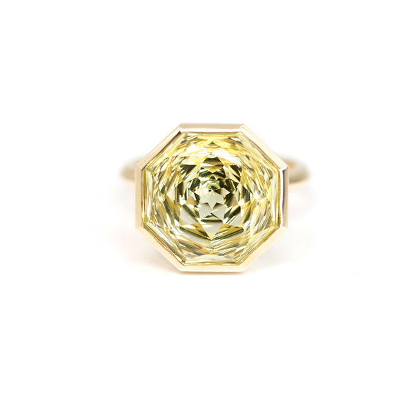 Lemon Quartz Statement Yellow Gold Cocktail Ring Made in Montreal by Bena Jewelry