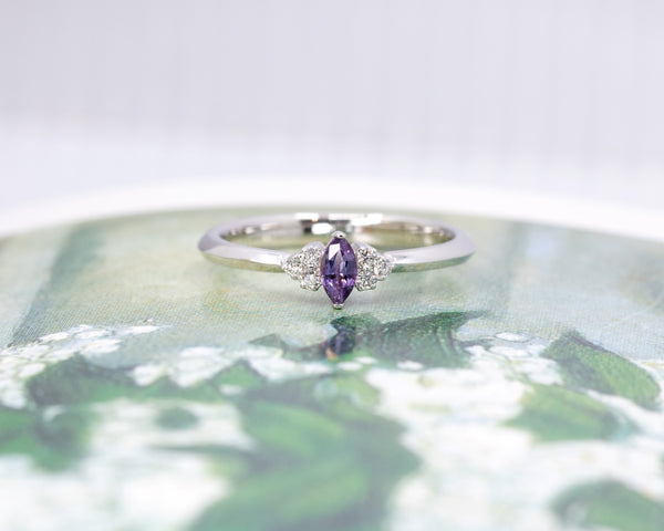 Purple Sapphire Marquise Shape Desir Diamond Engagement Ring by Ruby Mardi