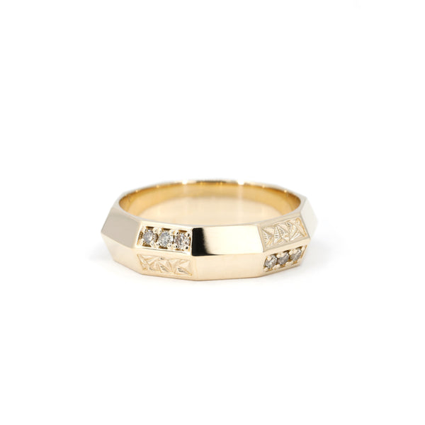 men yellow gold diamond wedding band custom made by bena jewlery in montreal on white background