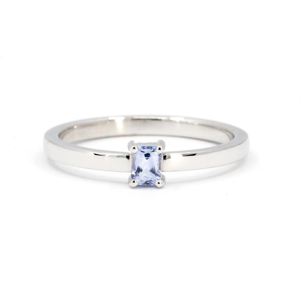 Bena Jewelry Custom Made Minimalist Light Blue Sapphire Baguette White Gold Ring