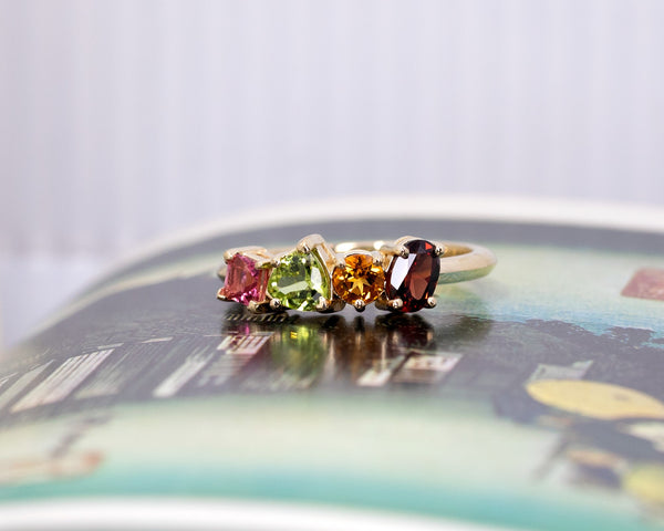 Multi Colored Gemstone Yellow Gold Ring