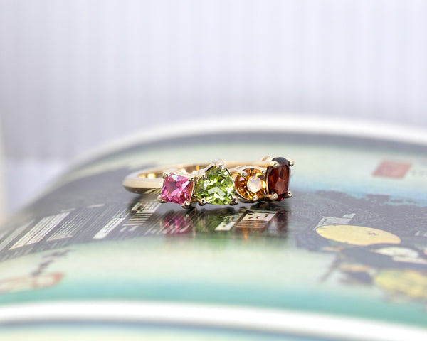 Multi Colored Gemstone Gold Ring