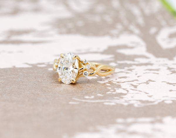 Oval Shape Diamond Orangic Yellow Gold Engagement Ring