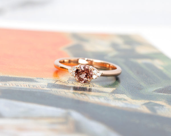 Cushion Peach Spinel Rose Gold Diamond Ring by Ruby Mardi Montreal