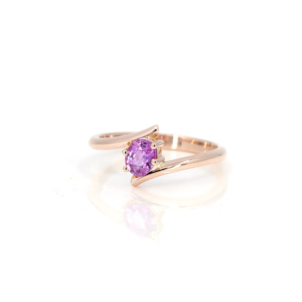 oval shape pink sapphire yellow gold bridal ring made in montreal by bena jewelry