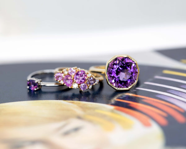 Purple Sapphire Avalanche Pink Gemstone Amehtyst Statement Rings by Bena Jewelry