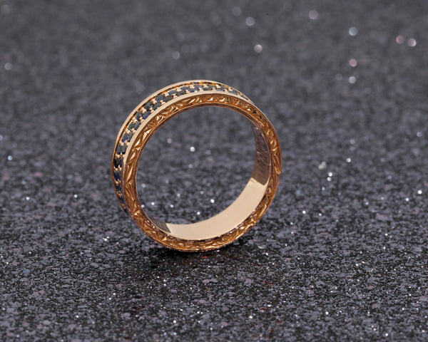 Chiseled Rose Gold Sapphire Ring by Bena Jewelry