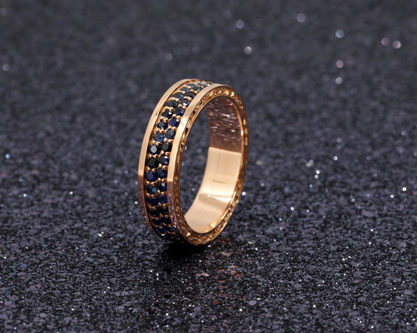 Bena Jewelry Chiseled Rose Gold Blue Sapphire Bena Jewelry Men Ring