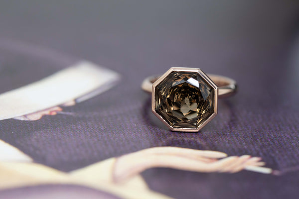 smoky quartz fancy shape rose gold bena jewelry montreal statemnt fine ring