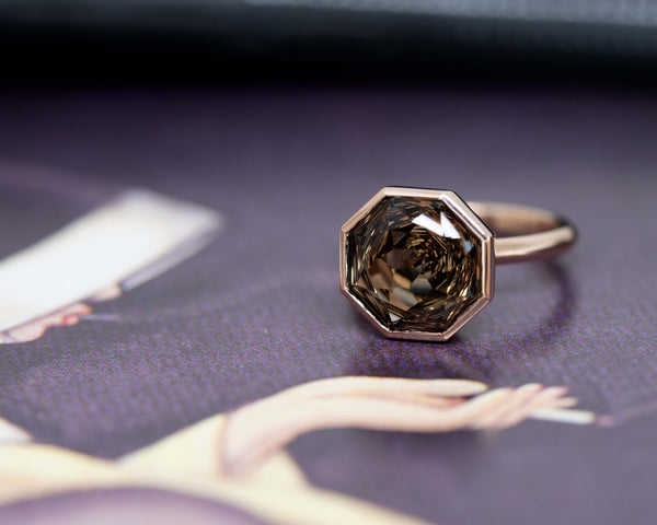 custom made smoky quartz fine rose gold ring bena jewelry montreal
