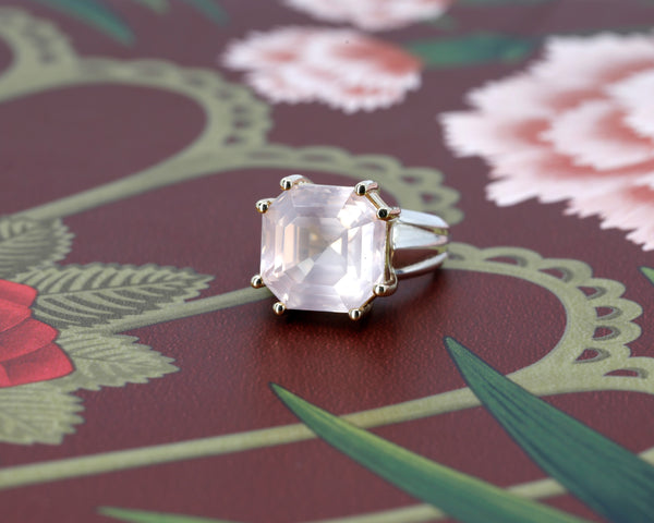 rose quartz gold and silver cocktail ring by bena jewelry