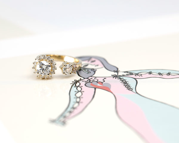 Round Diamond Open Toi et Moi Ring Custom Made by Bena Jewelry