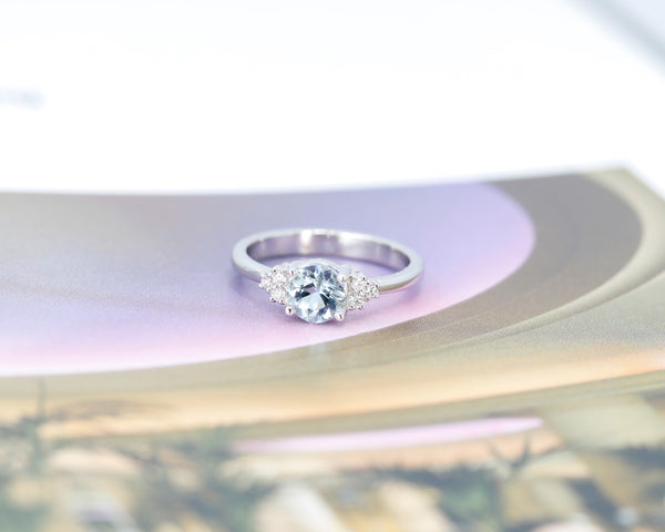 Round Shape Aquamarine Diamond Ring Custom Made in Montreal by Bena Jewelry