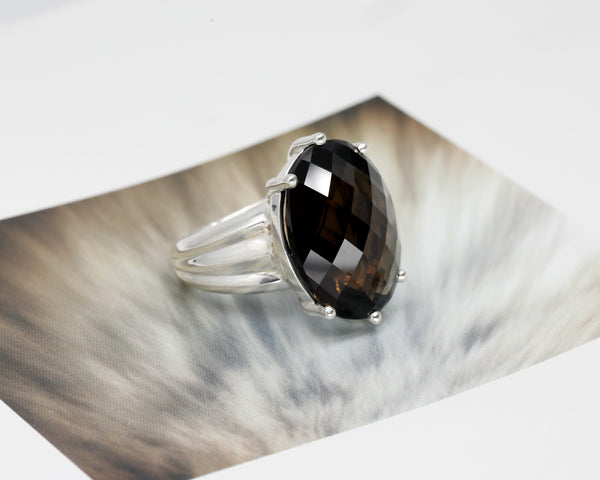 Smoky Quartz Oval Shape Silver Statement Ring by Bena Jewelry