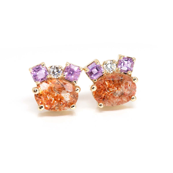 sunstone sapphire diamond gold earrings bena jewelry