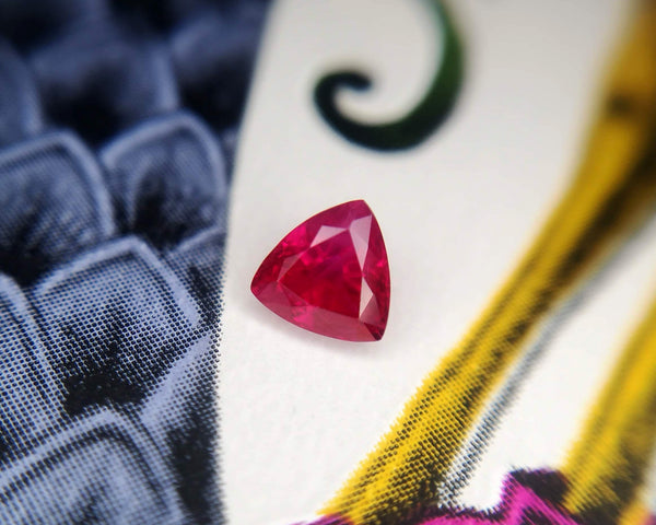 Trillon Shape Ruby Colored Gemstone By Bena Jewelry Montreal