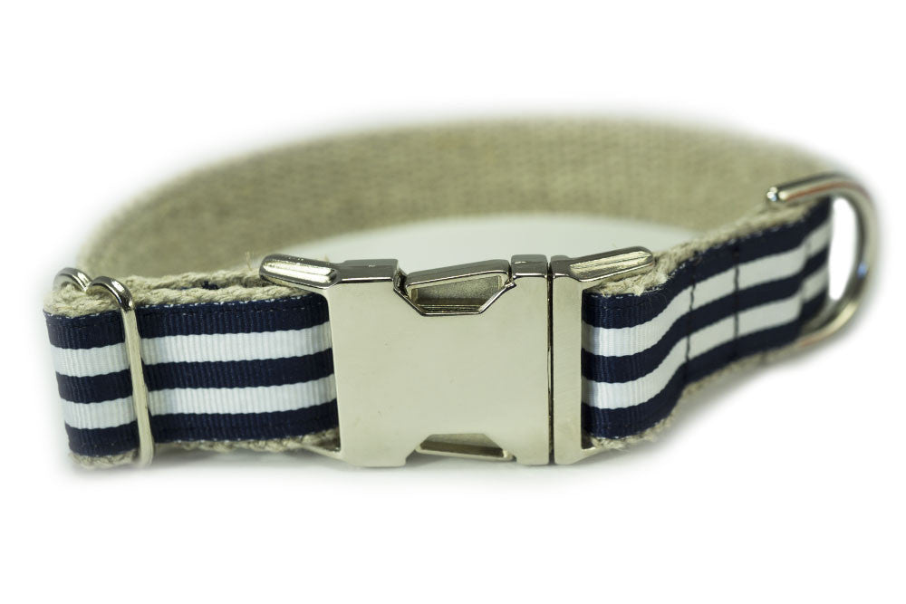 Nautical Vegan Dog Collar 100% Organic Hemp 1" - Pet Blessings