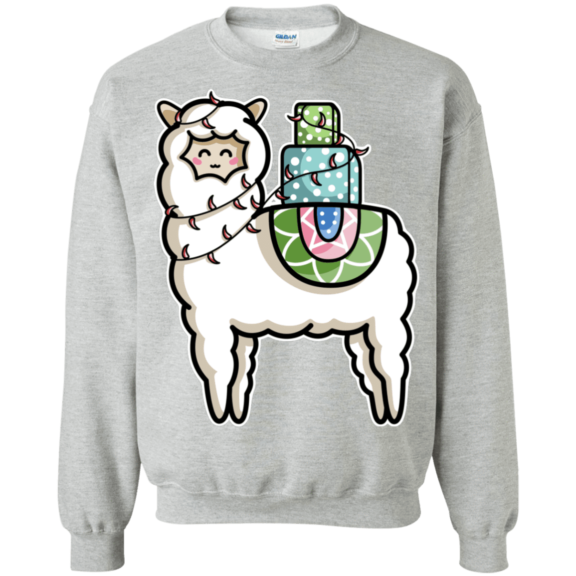 Kawaii Cute Llama Carrying Presents Crewneck Sweatshirt – Pop Up Tee