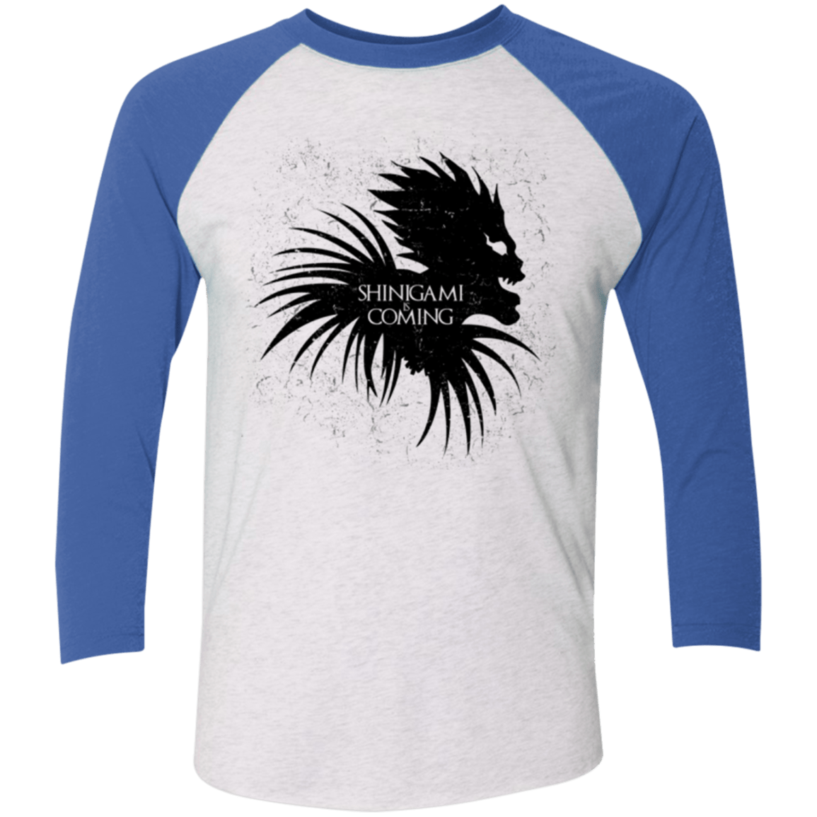 T-Shirts Heather White/Vintage Royal / X-Small Shinigami Is Coming Men's Triblend 3/4 Sleeve