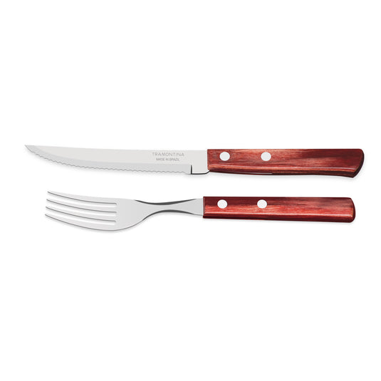 Porterhouse 12 Pc Polywood Steak Knife and Fork Set - Brown - Tramontina US