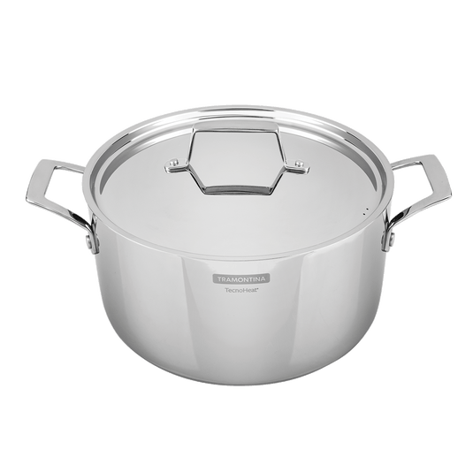 Tramontina Solar 28 cm 7.1 L stainless steel shallow casserole dish with lid,  handles and tri-ply base