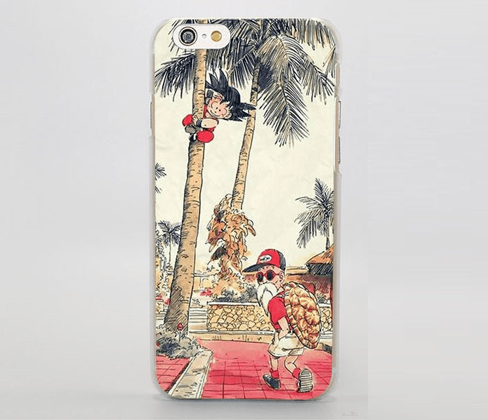 Palm Tree Cute Kid Goku Master Roshi Vintage Beige iPhone 4 5 6 7 8 Plus X coque