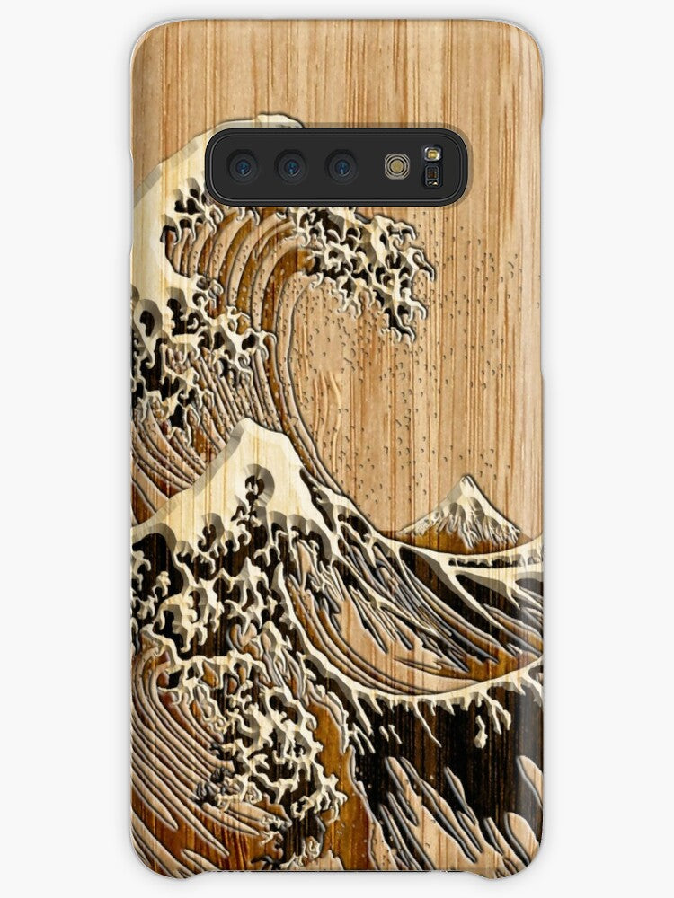 The Great Hokusai Wave in Bamboo Inlay Style Coque Samsung S10