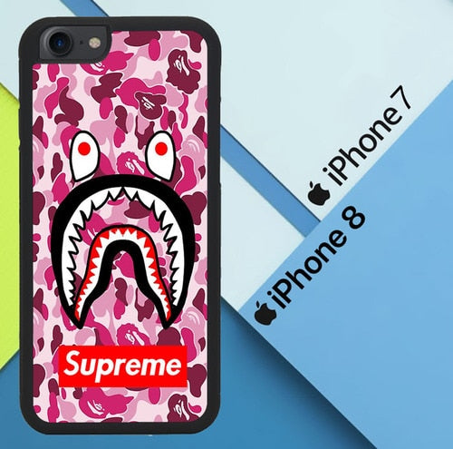 Shark Face Pink Camo X5824 coque iPhone 7 , iPhone 8