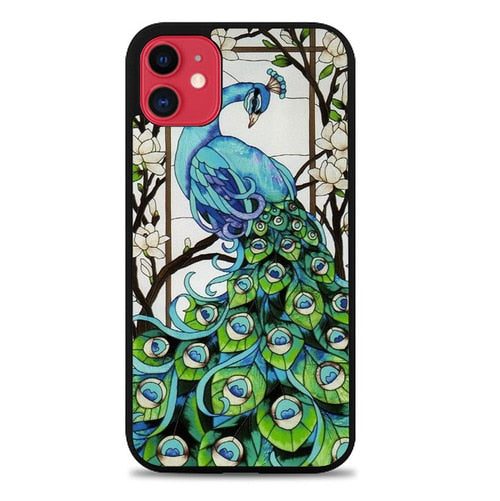 Coque iphone 5 6 7 8 plus x xs xr 11 pro max peacock stained glass X9167